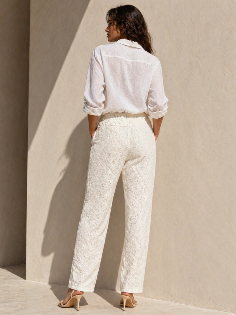 Anthropologie Saturday Sunday White Lace Jogger Pants XS - Picture 2 of 6